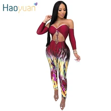 HAOYUAN Tie Dye Rompers женский комбинезон, праздничная одежда, комбинезон с открытой спиной, комбинезон с длинными рукавами, осенние женские комбинезоны