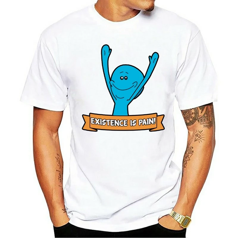 

Existence Is Pain T Shirt Mr.Meeseek Cartoon Printed Funny T-shirt Hot Designed Cotton Breathable Shirts EU Size Men T Shirt