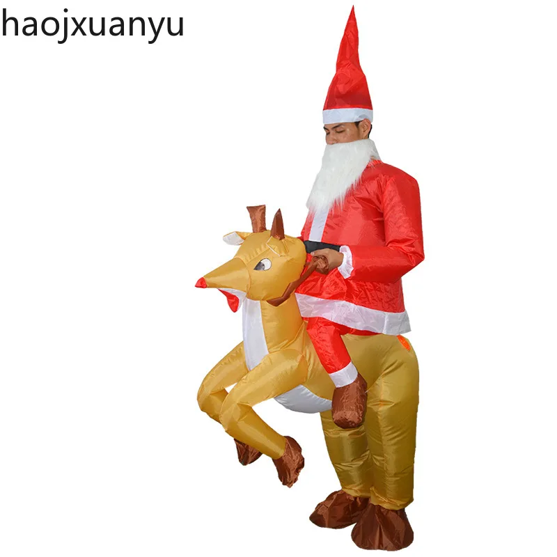

Dropshipping Inflatable Costume Adults Santa Claus Riding Elk Christmas Cosplay Costume for Women Me Blower for Free