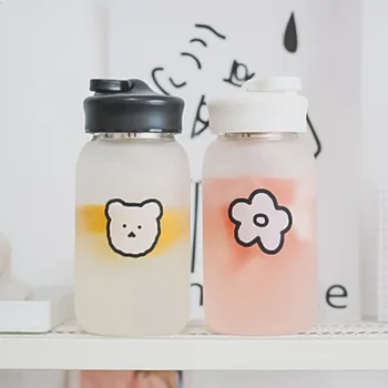 

Creative Bear Water Bottle Simple Transparent Borosilicate Glass 500ml Large Capacity Portable Outdoor Heat Resistant Coffee Cup