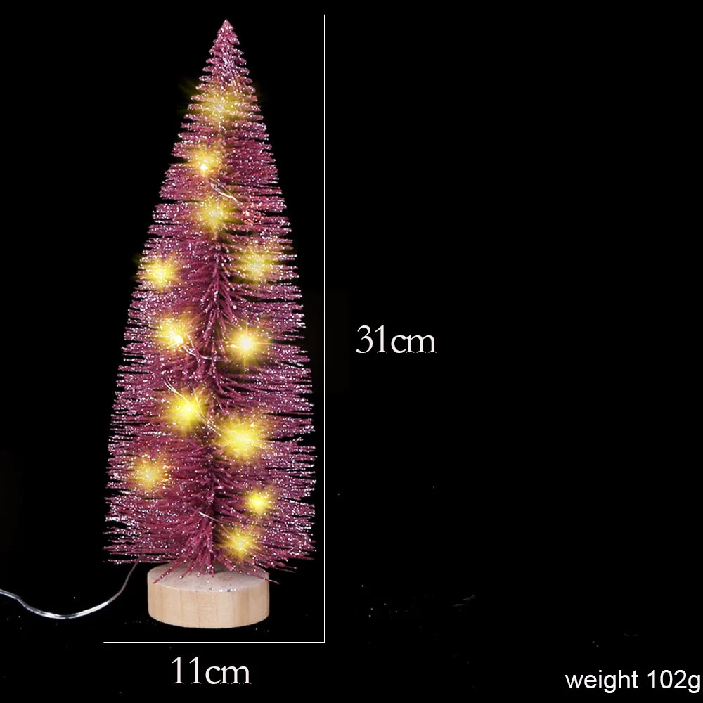 Mini Christmas Tree Pink White Little Tree With Lights Christmas Craft Gifts Exquisite Christmas Trees With Glitter Xmas Decor