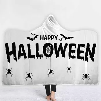 

Spider Happy Halloween Hooded Blanket Velvet Double Layer Festival Microfiber Sofa Bed Blankets Throw Blanket Kids Hoodie Cloak