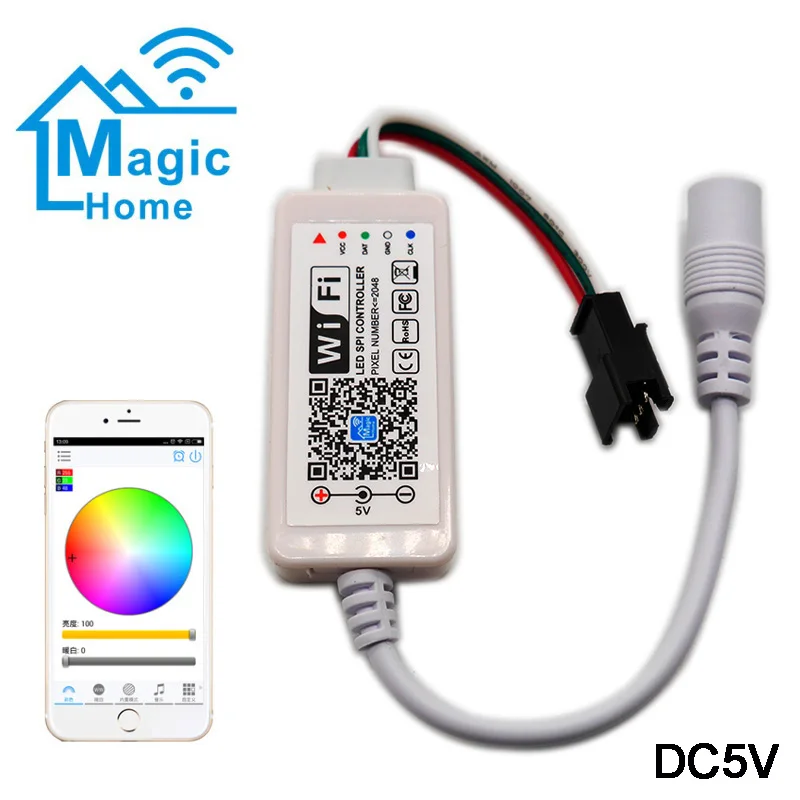 DC5V DC12 24V Magic Home светодиодный SPI контроллер адресуемый 2048 пикселей мини WiFi для WS2811