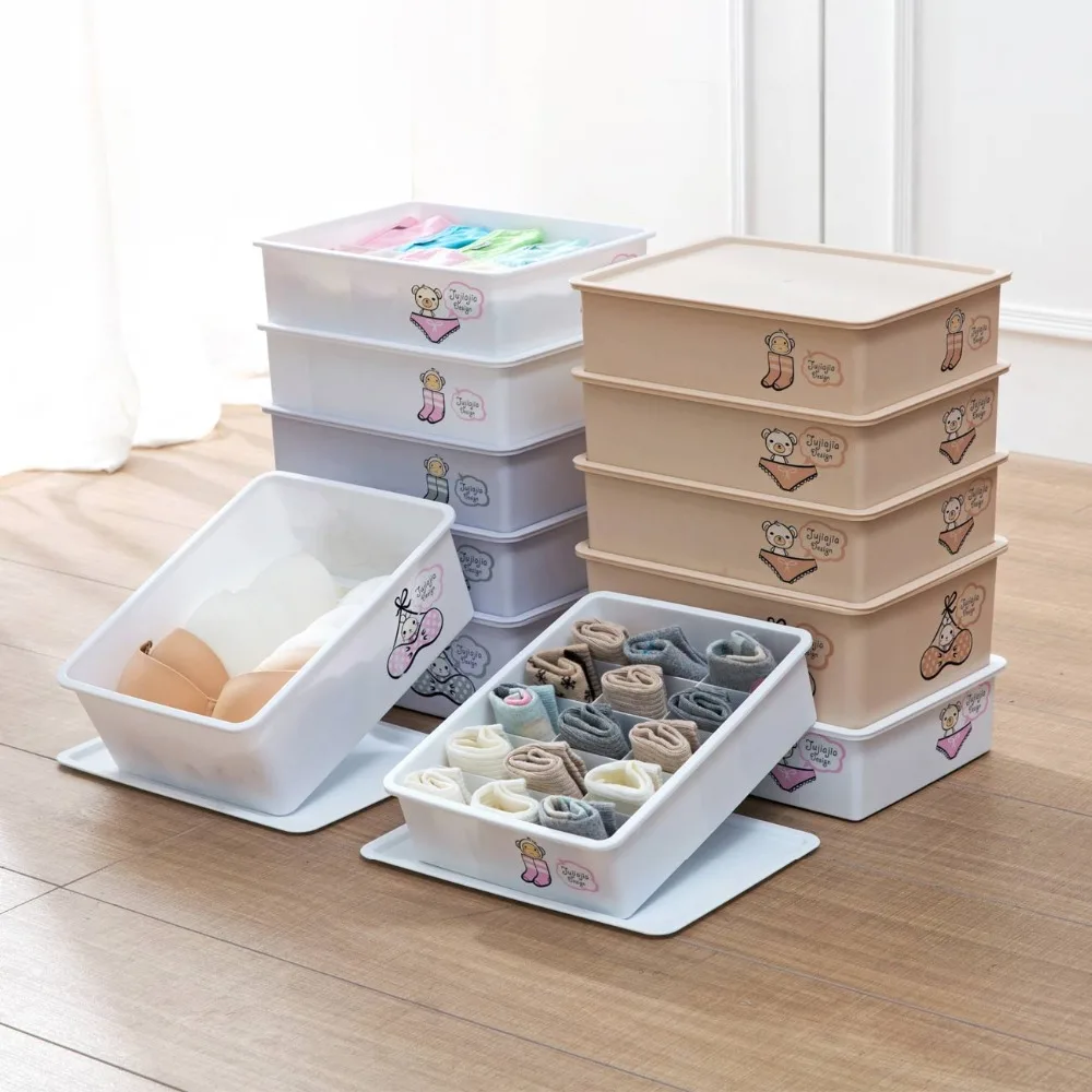 

Plastic Underwear Bra Socks Storage Box Case Container Multi Grids Closet Drawer Organizers With Lid