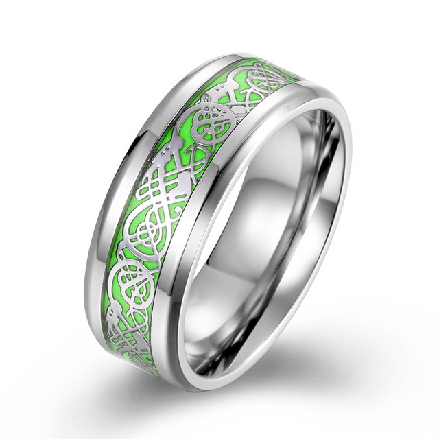 Gold Color Tungsten Wedding Band for Men Dragon Ring Green Blue Carbon Fiber Inlay Polish Finish Beveled Edges Comfort Fit