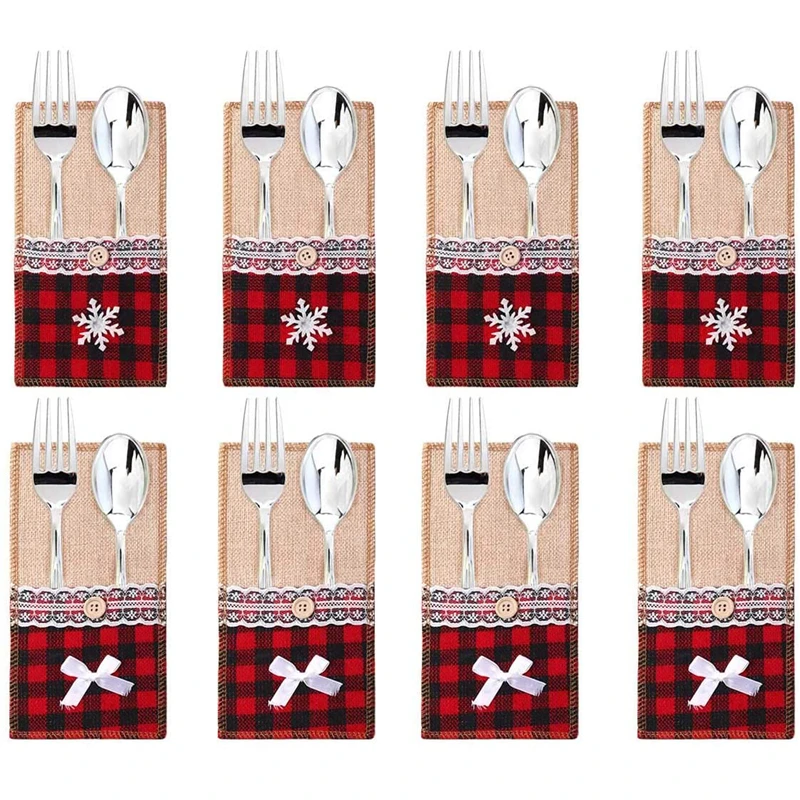 

24Pcs Burlap Utensil Cutlery Holder Bag Lace Knife Fork Silverware Holders Christmas Wedding Party Table Decoration Wholesale X2