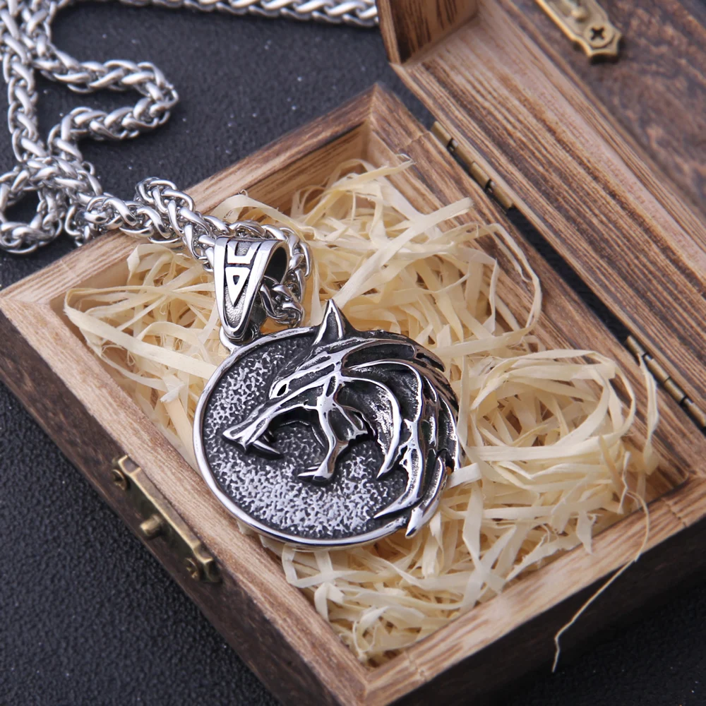 HCMA Collar De Cabeza De Lobo Vikingo, Amuleto Nórdico, Colgante De Lobo, Collar Con Colgante De Cabeza De Lobo Mago Para Geralt, Regalo De Moda Para Hombres