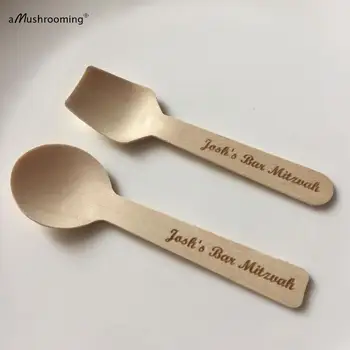 

Personalized Biodegradable Bar Cafe Coffee Cake Spoons Disposable Wooden Flat Round Mini Spoons for Honey Dessert and Ice Cream