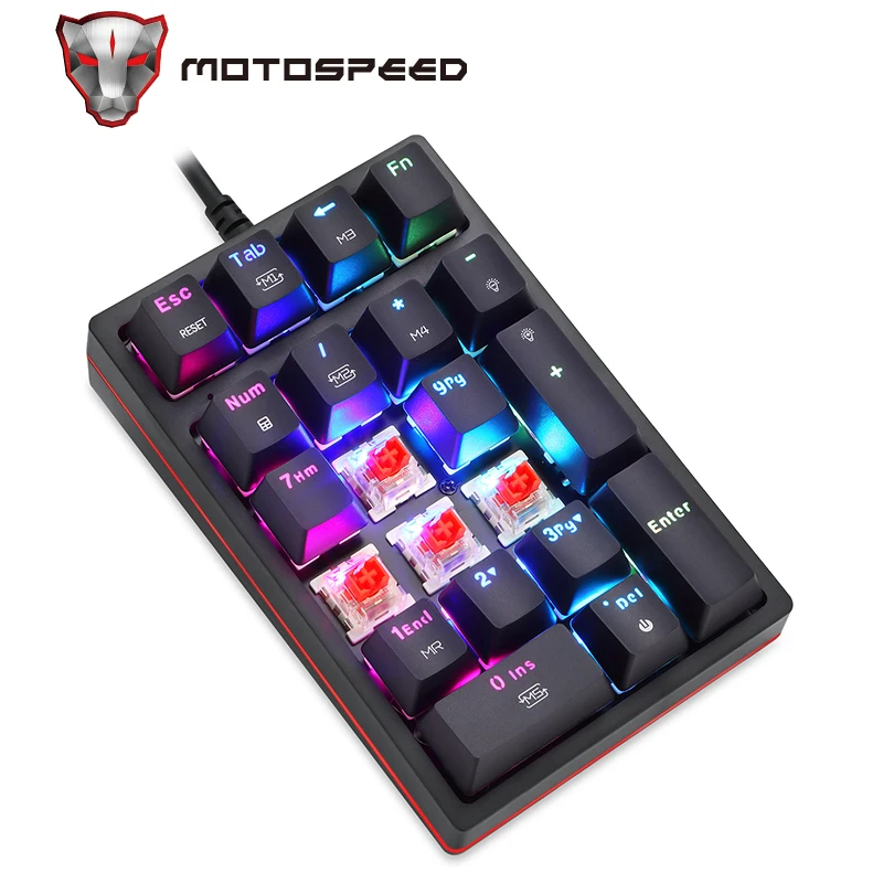 MOTOSPEED K24 USB Проводная Механическая цифровая клавиатура 21 клавиша Mini Numpad RGB с