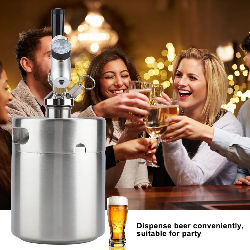 2l Mini Stainless Steel Keg With Faucet Pressurized Home Brewing Craft