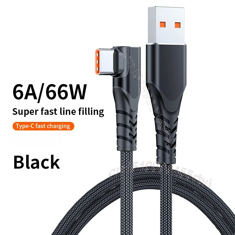 6A Single Elbow USB Type C Cable Type C Fully Compatible For Huawei Samsung OPPO VOOC 66W C Fast Charging Data Cord 0.5M/1/2/3M iphone to tv cable Cables