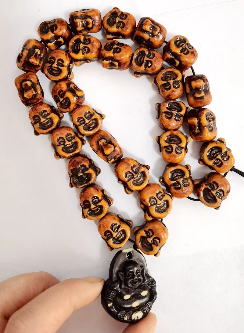 fashion men Imitation Yak Bone Maitreya Buddha Exaggerated Pendant Charm Necklace