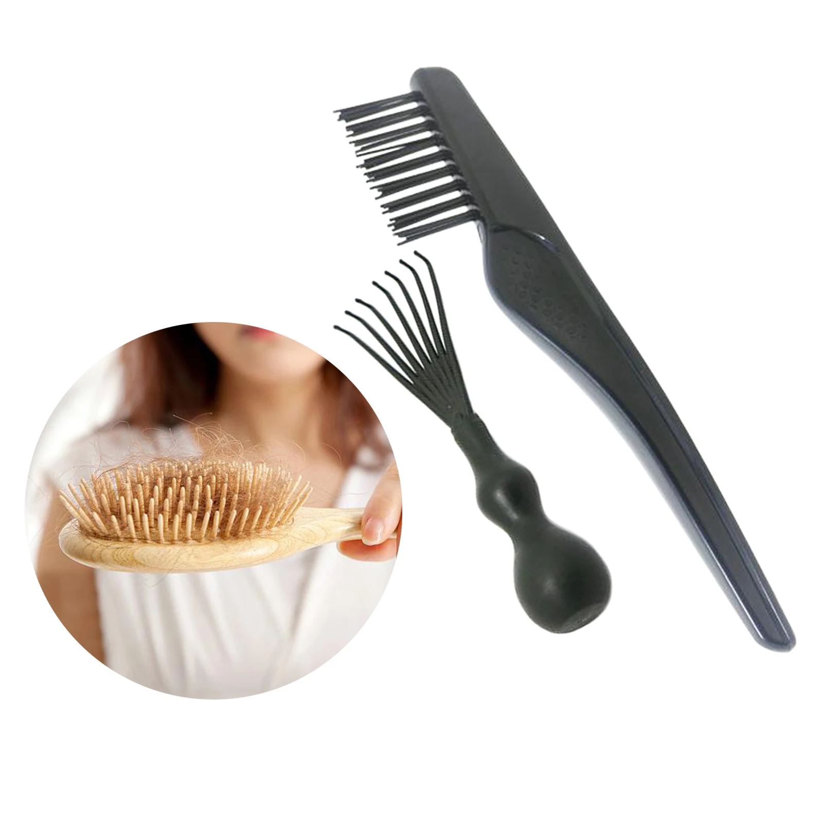 2 Pieces Salon Hair Brush Cleaning Tool Cleaner Rake Comb Set Easy to