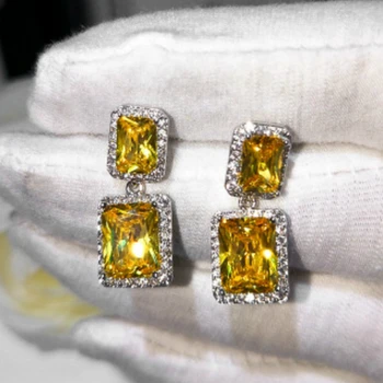 

Dazz Exquisite Yellow AAA Zircon Geometry Square Drop Earring for Party Wedding Women's Holiday Ear Luxury Accessories Gift 2019