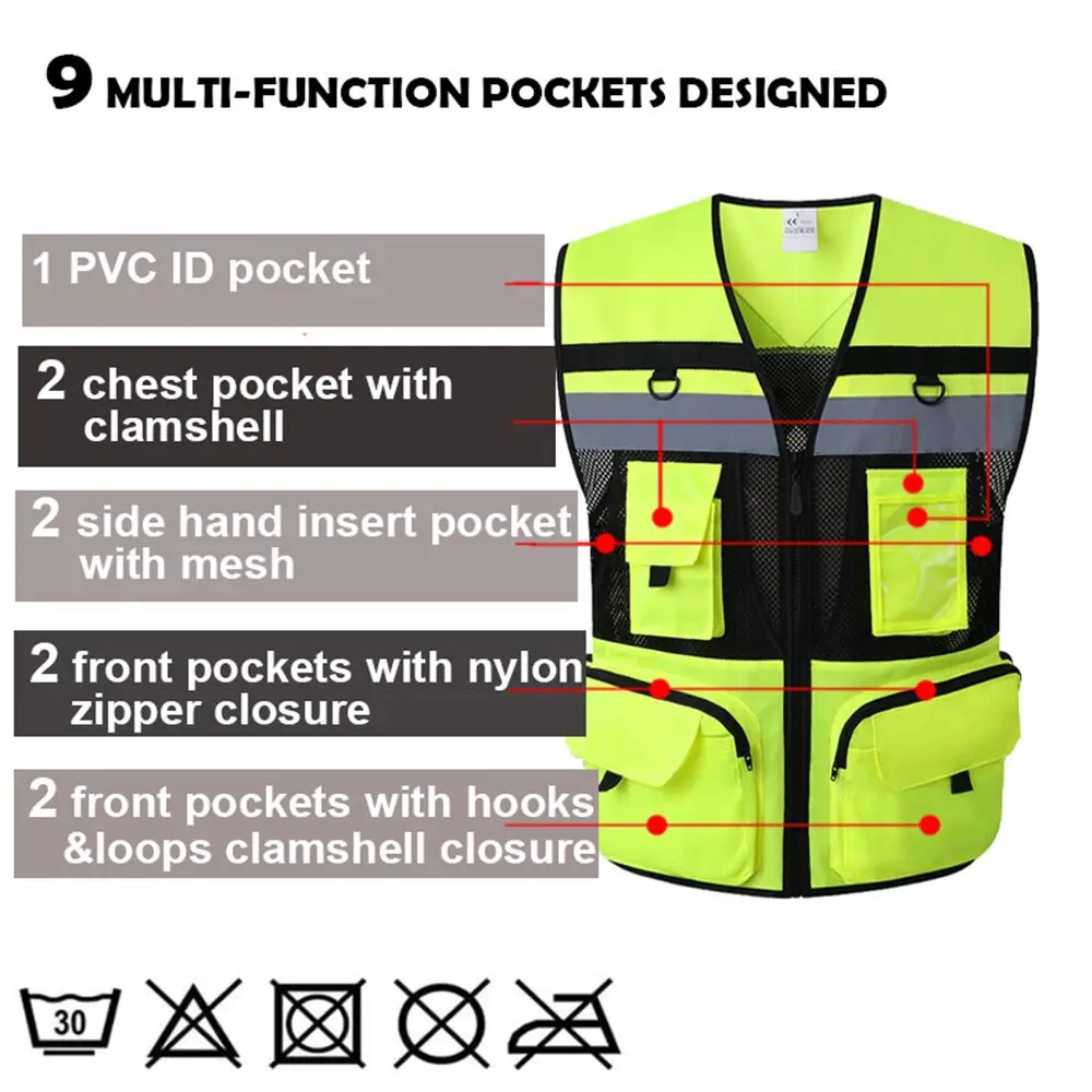 9 Pockets Motorcycle Orange Summer Mesh Vest Reflective Safety Vest High Visibility Night Warning Safety Coat Car reflective safety vest reflective safety jacket