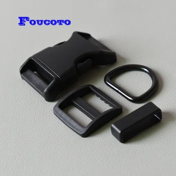 

100 sets 25mm Plastic slider adjustable rectangle ring belt side release buckles D ring for ribbon webbing dog collar accessory