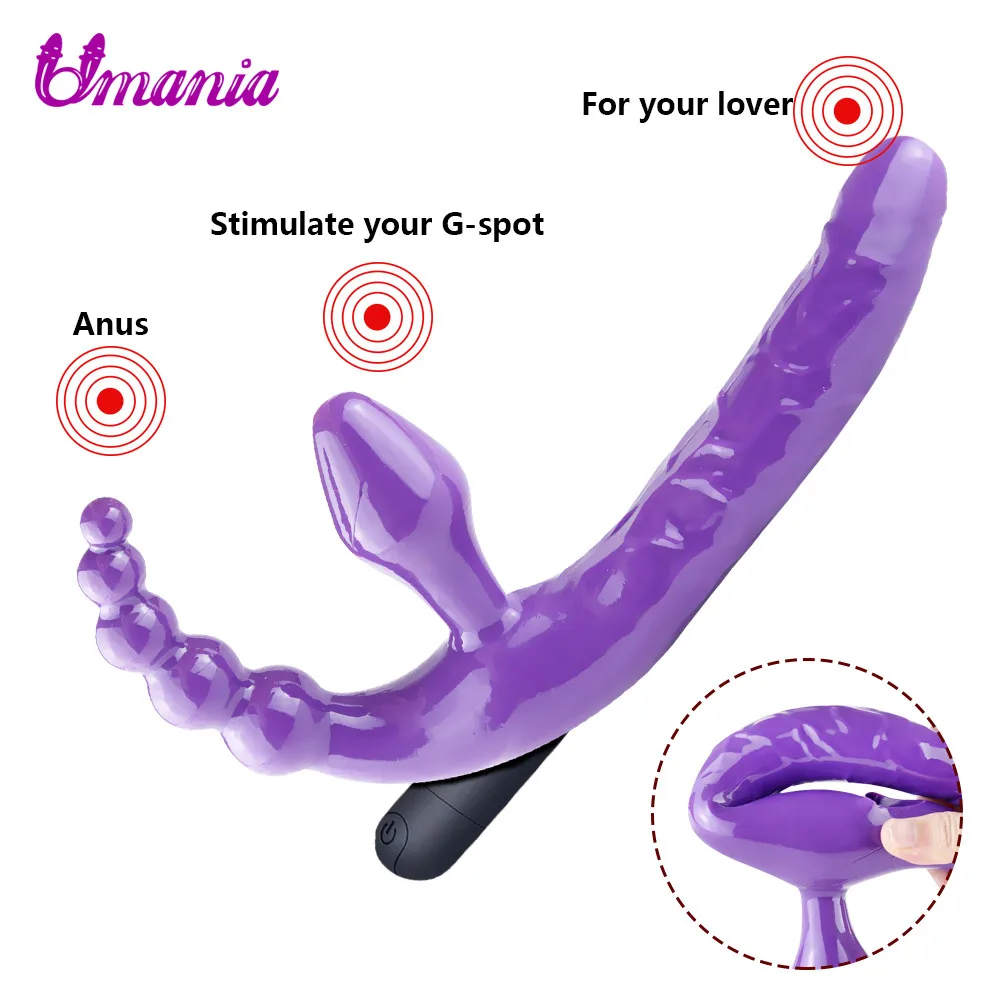 Без бретелек вибратор Strapon для Для Женщин Секс G-Spot двухсторонняя Пенис игрушки