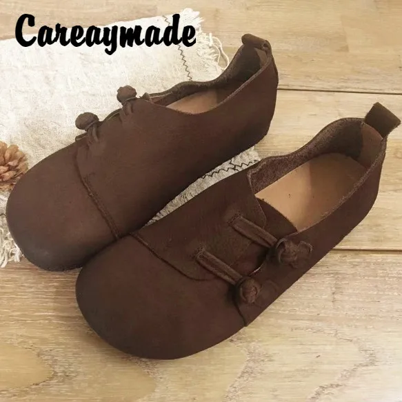 

Careaymade-Pure Handicraft and Artistic Forest Series Soft Leather Retro Button Leisure Flat Bottom Lazy Girls'Single Shoes