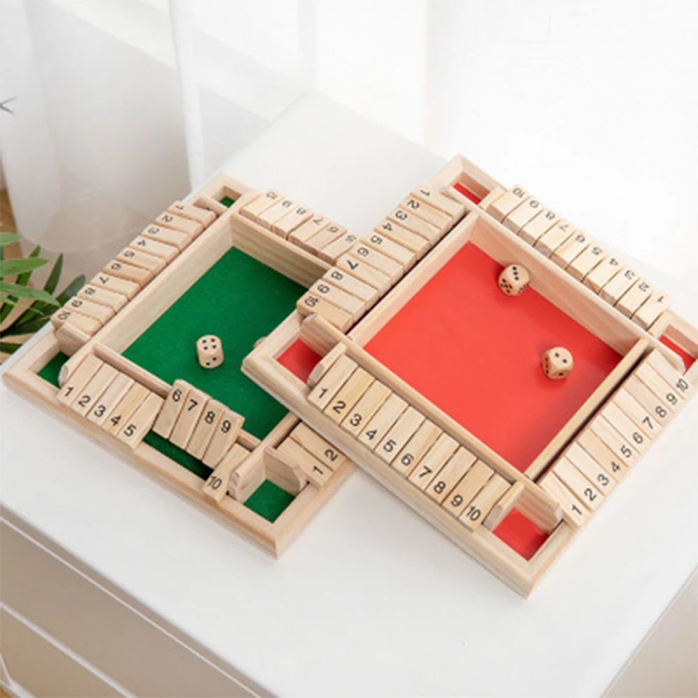 

Deluxe Four Sided 10 Numbers Wooden Shut The Box Board Game Set Dice Party Club Drinking Games for Adults Friends/Family