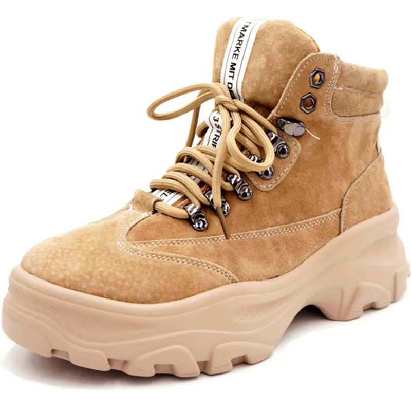 

Genuine Leather Platform Sneakers Women 2019 Fashion Women's Winter Boots Plush Warm Combat Boots Woman Martin Shoe