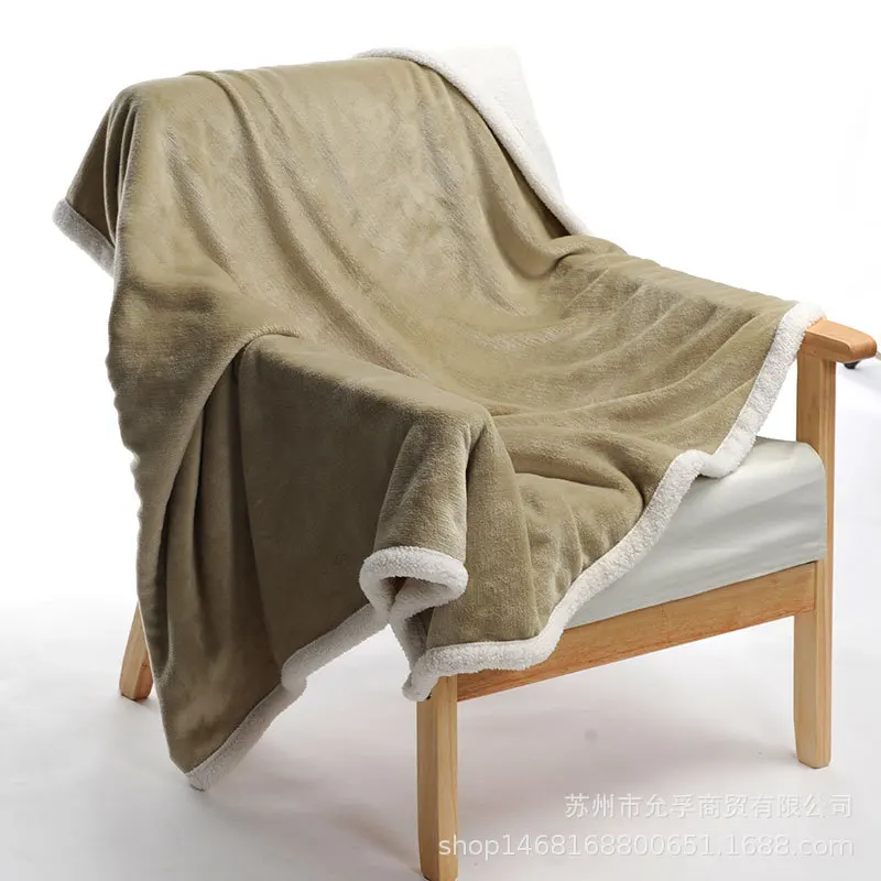 80X120cm 2 layers winter thick sherpa kids bed spread band edge baby blanket toddler quilt minky super soft furry child blanket - Цвет: khaki