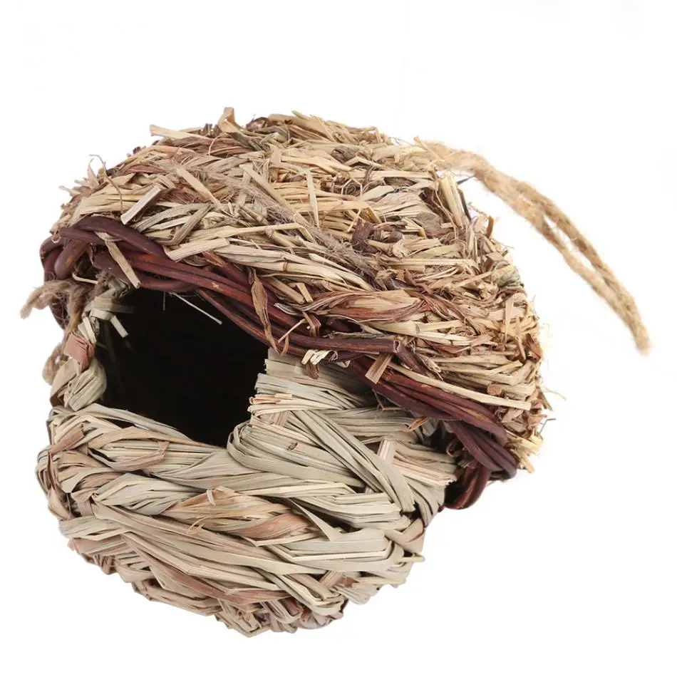Straw Bird Nest Birdhouse for Parrot Hamster Small Animal's Cage Birds Breeding Nest bird House Home Hanging Decor Ornaments