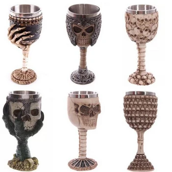 

Unusual Stainless Steel Gothic Goblet Party Creative Drinking Glass 3D Skull Skeleton Punk Style Wine Glasses Whiskey Cups