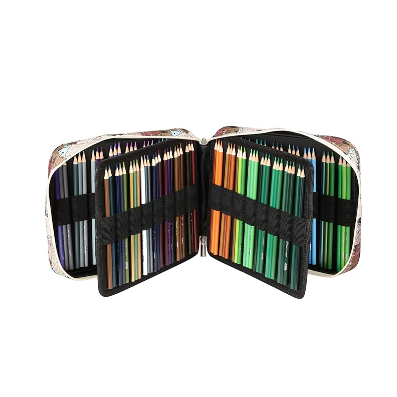 Large Capacity Coloured Pencils Case for 150 Pencils Pen Markers Multi-Layer Pen Holder Bag for Stationery Organization School A