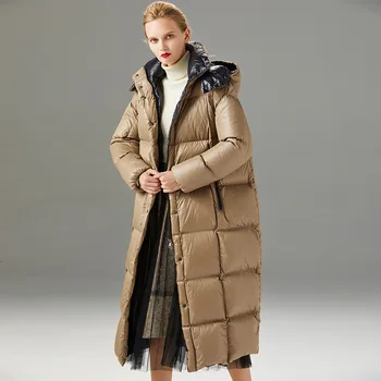 

Down jacket women's new Korean version of the long thick over-the-knee ladies down jacket hooded 90 white duck down jacket