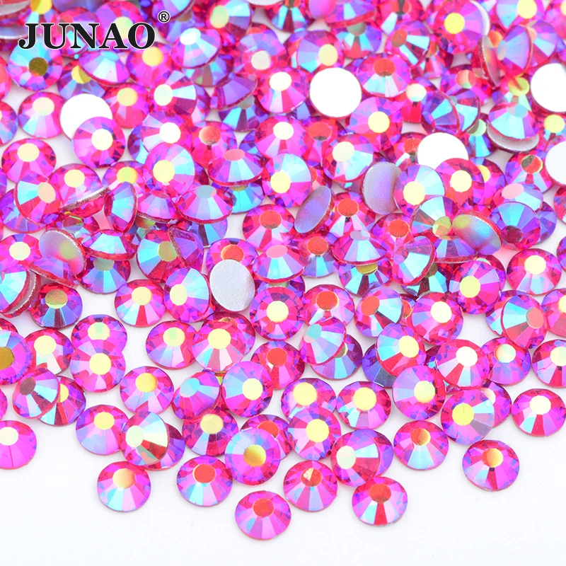 JUNAO Wholesale 100Gross 14400pc SS6 8 10 12 16 20 30 Flatback AB Crystal Glass Rhinestone In Bulk Non Hotfix Strass Nail Stones