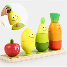Деревянное фруктовое интеллектуальное здание, блоки, игрушки для детей, фруктовая свайная башня, мультяшная кукольная игрушка для малышей, деревянная натуральная игрушка