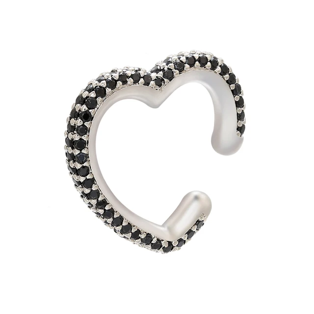 ZHUKOU 1piece 2020 CZ heart Crystal Ear Cuff Earring Fake piercing clips on earrings for women gold/silver color ear Clip VE132 silver black