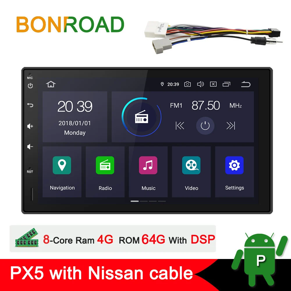Bonroad 2Din Android 9,0 Автомобильный мультимедийный стерео плеер для Nissan для Toyota универсальный gps-навигатор Радио Видео RAM4G(без DVD - Цвет: With Nissan cable