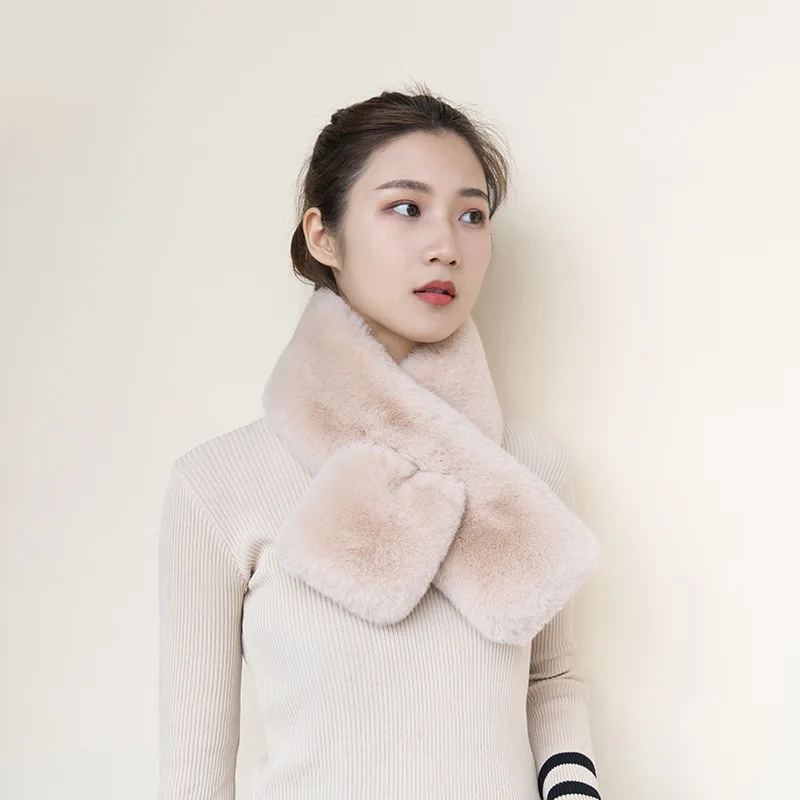 

Faux Fur Scarf Designer Winter Scarf For Women Thick Neckerchief Warm Brushed Knit Neck Warmer Circle Go Out Wrap