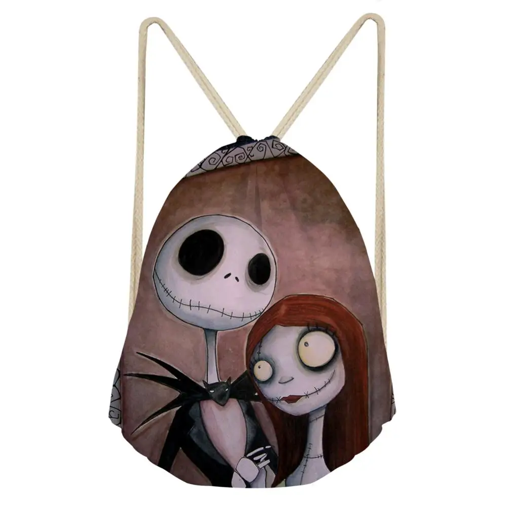 

Customized Draw string Backpacks Women Travel Softback Girls Schoolbag Drawstring Bag Jack & Sally Nightmare before Christmas
