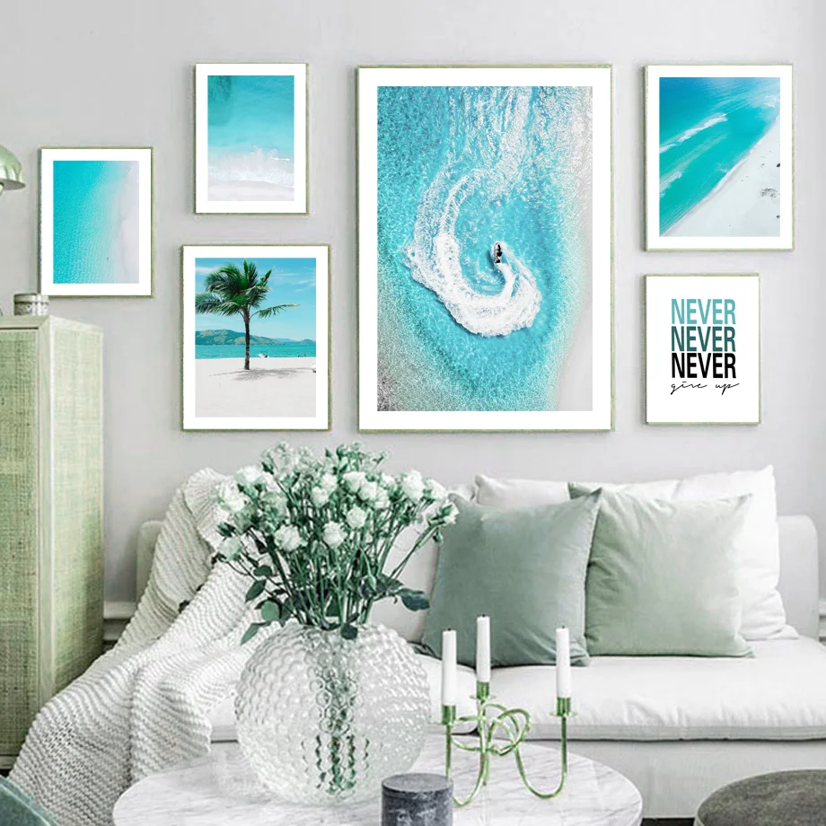 

White Beach Palm Tree Surf Sea Waves Wall Art Canvas Painting Nordic Posters And Prints Wall Pictures For Living Room Home Decor