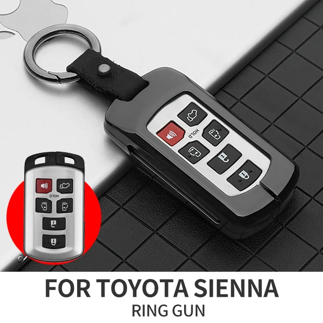 Metal leather Car Key Cover Case For Toyota Sienna 2011-2020 Key Tacoma Tacoma Smart Keyless Remote Keychain Protector 6 Button RING GUN