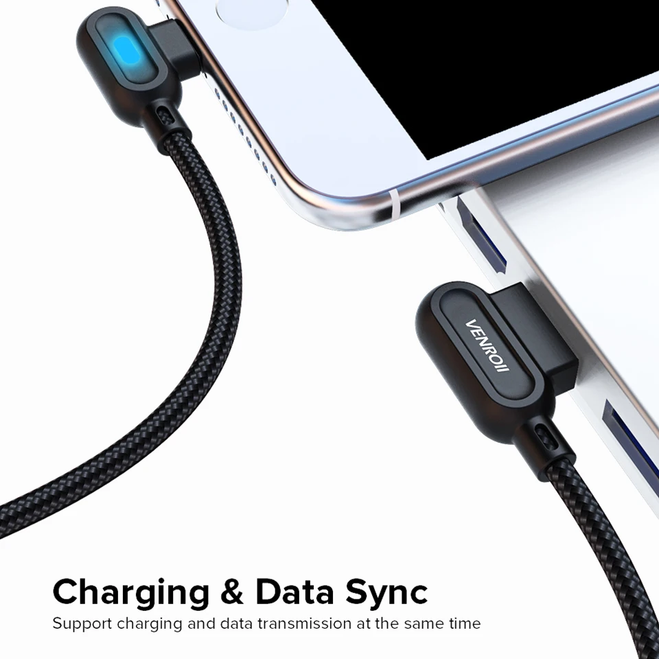 Кабель Venroii 1 м 2 USB Type C светодиодный провод для быстрой зарядки Samsung Huawei Xiaomi Andriod 90