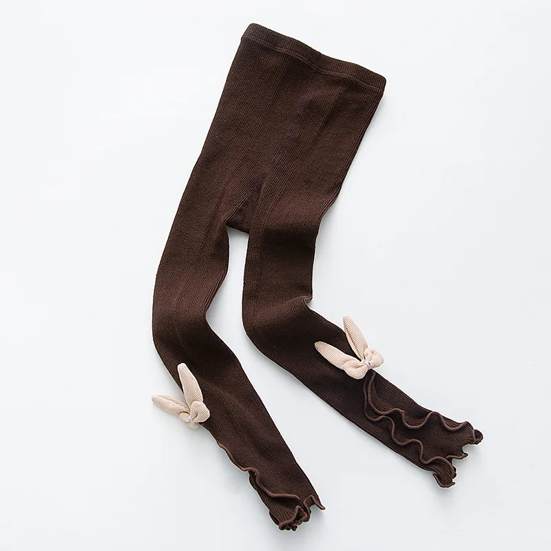 Welaken/однотонные обтягивающие брюки для маленьких девочек; повседневная одежда из хлопка с милым кроликом; детская повседневная одежда в Корейском стиле - Цвет: brown