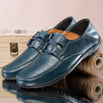 

Spring Leather Shoes For Men Plus Size 47 48 Men Youth Casual Shoes Brown Loafers Shoes For Mens Anti-Slip Men Drive Shoes