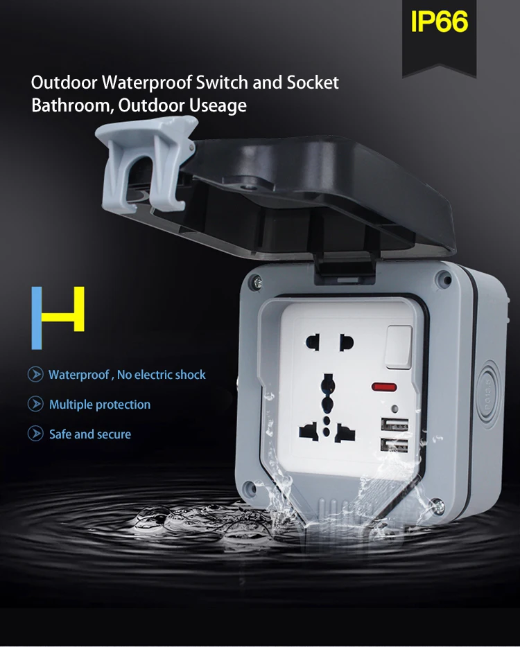 Prese Esterne Impermeabili IP66 - Doppia Presa Con Coperchio Per Giardino E Garage | 16A 250V - Foto 3