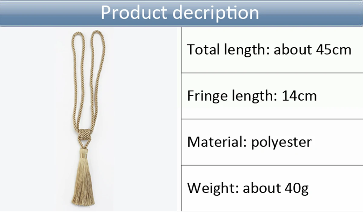 Description Picture 3 of item2Pcs Tassel Curtains Tieback Holder Buckle Rope Tie Back Home Decoration Accessories Modern Room Decor Curtain Holdbacks