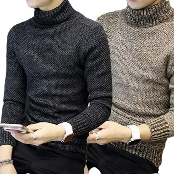 

Fashion Mens Knitted Sweater Wool Blend Turtleneck Sweates Solid Pullover Tops