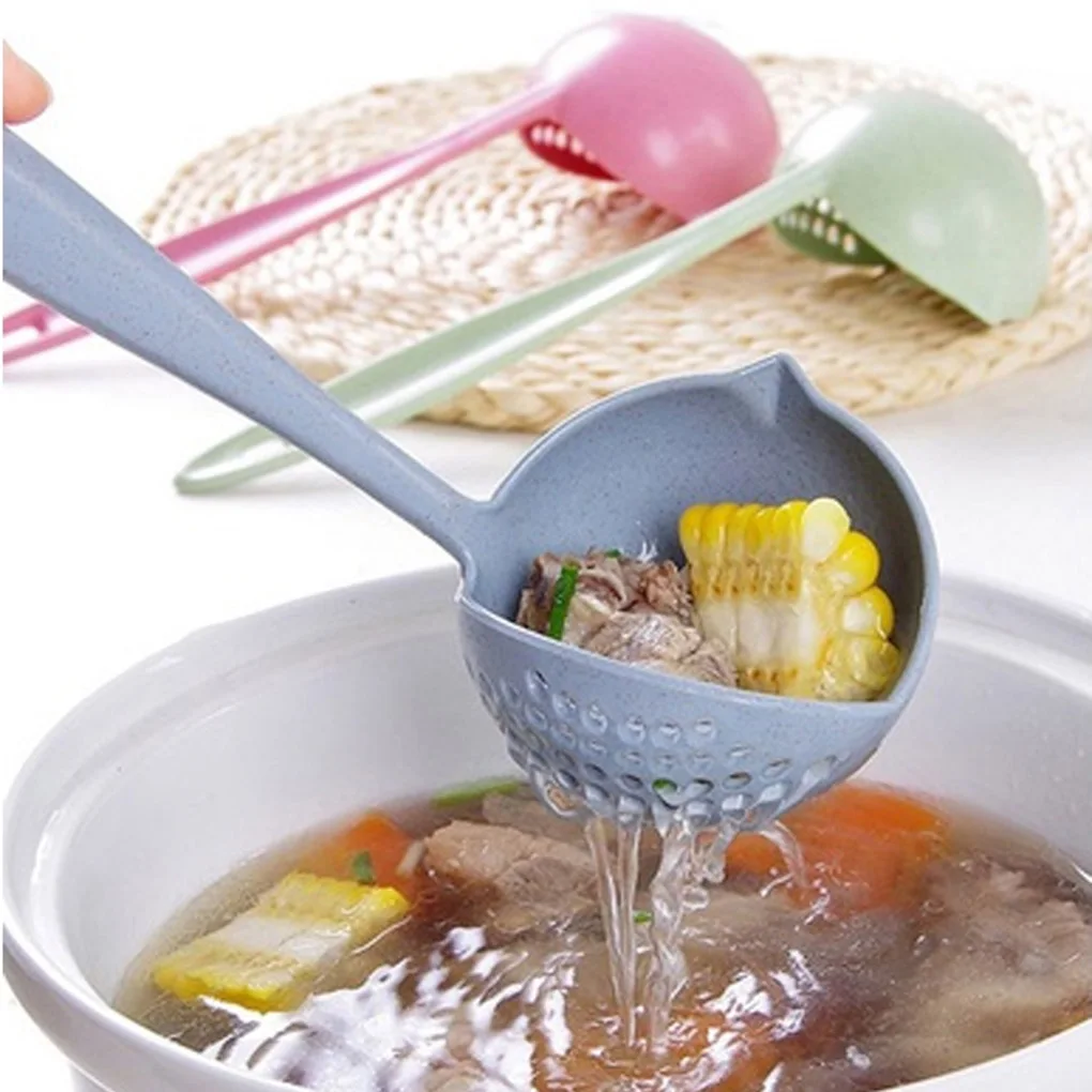 2pcs Hot Selling 2 in 1 Long Handle Soup Spoon Home Strainer Cooking Colander Kitchen Scoop Plastic Ladle Tableware | Дом и сад