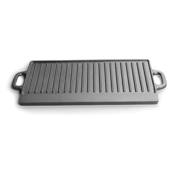 

Cast Iron Uncoated Rectangular Double-Sided Barbecue Tray Striped Iron Plate Outdoor Grill Tool Meat Steak Baking Tray