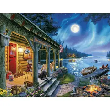 

Riverside Night Scenic Full Drill Diamond Painting Round Mural Diy Art Decoration Cross Stitch Kit Hanging Pictures Home Gift