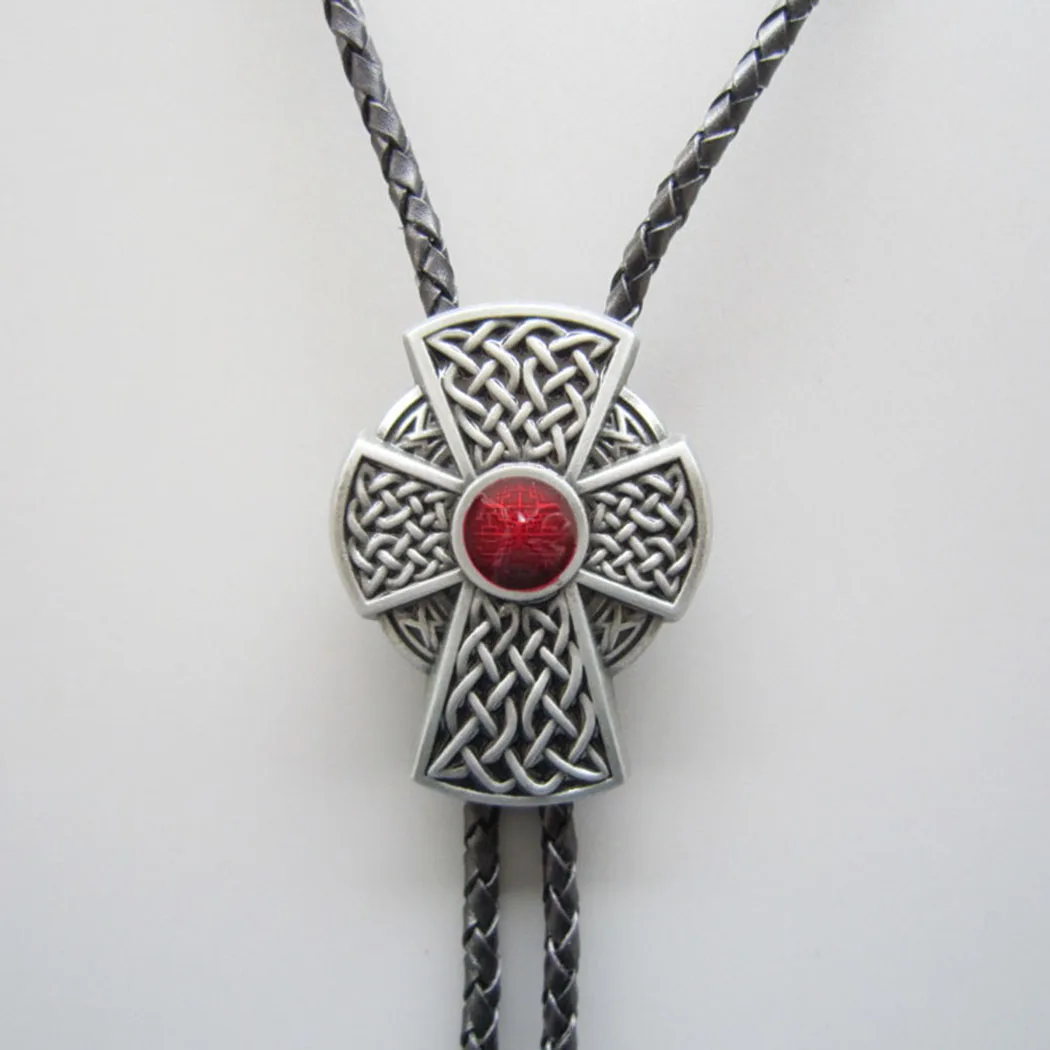 Розничная Красный Эмаль Винтаж кельтский Железный крест узел Галстук боло свадебные кожаные ожерелья BOLOTIE-WT060