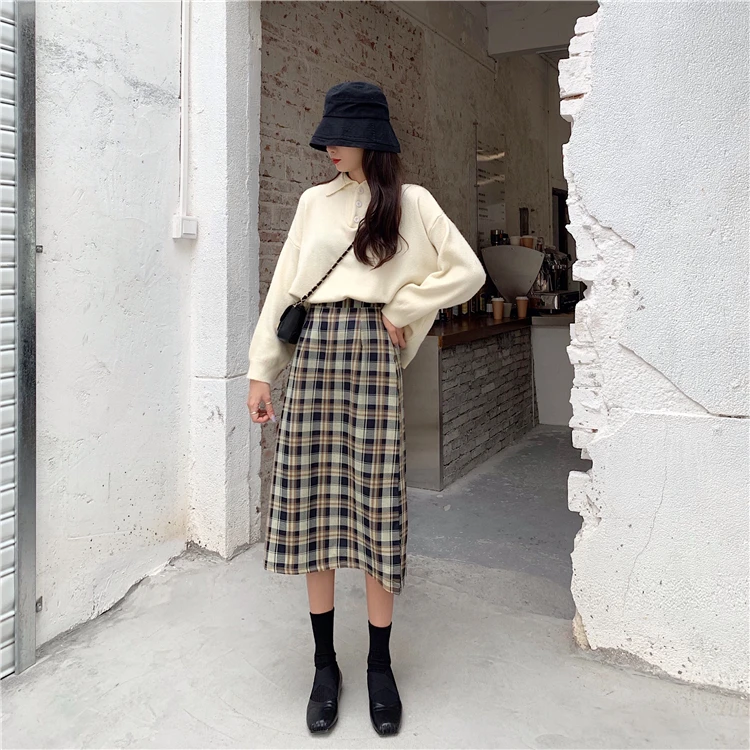 Harajuku длинные юбки женские лето осень высокая талия клетчатая юбка Женская Корейская уличная одежда размера плюс миди юбка куртка femme