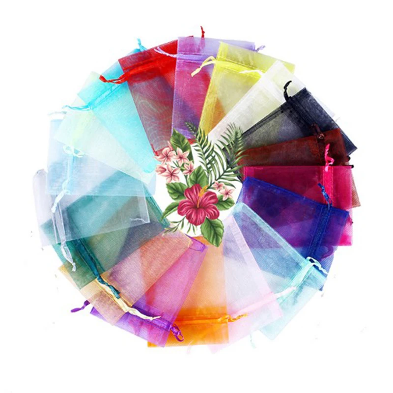 100Pcs/lot Jewelry Tulle Drawstring Bag Jewelry Packaging Display & Jewelry Pouches Wedding Gift Organza Bag