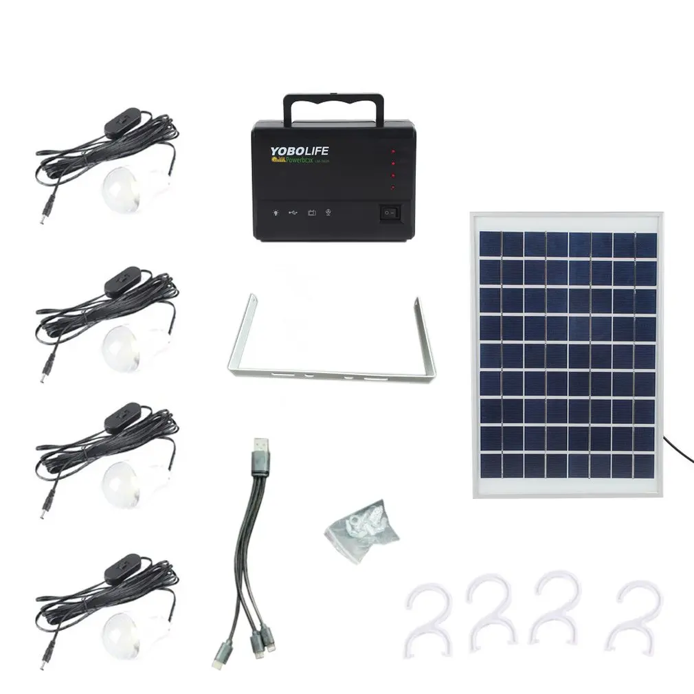 

Portable Solar Panel Power Storage Generator LED Light 4 USB Charger Home System